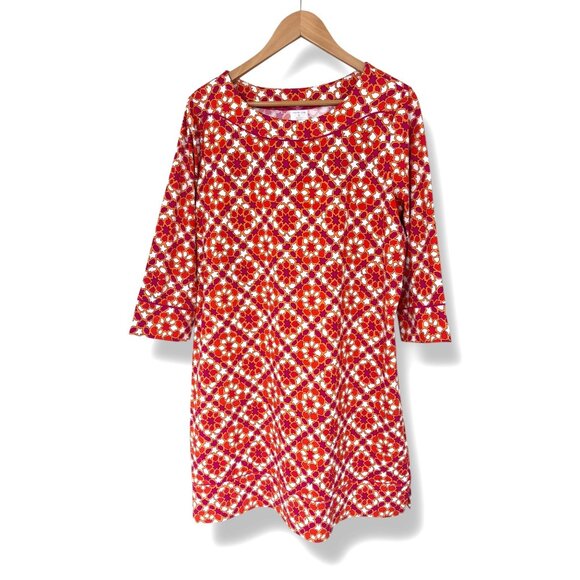 Lands' End Geometric Print Shift Dress Size 0X 14W Plus Sz Stretch Knit Spring - Picture 5 of 7